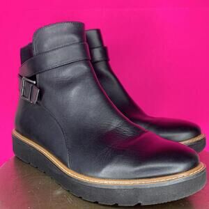 Naturalizer Aster Black Leather Wrap Buckle Strap Platform Ankle Boot US 9